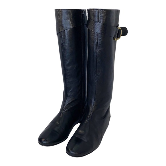 Vintage 1990s Barneys New York Black Leather Riding Boot Flat Sole D Rings sz 38 - Picture 4 of 13